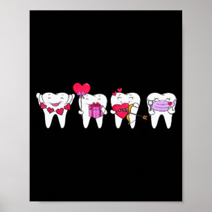 Cute Teeth Heart Valentines Dental Hygienist Denti Poster