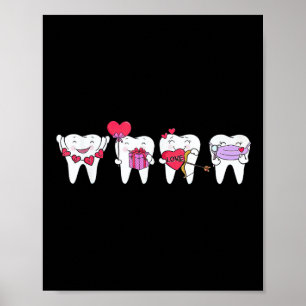 Cute Teeth Heart Valentines Dental Hygienist Denti Poster
