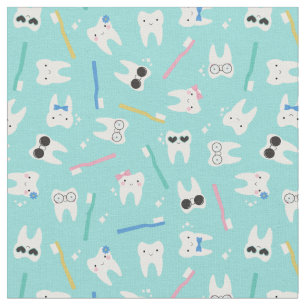 Cute Teeth Paediatrics Dentistry Turquoise Pattern Fabric