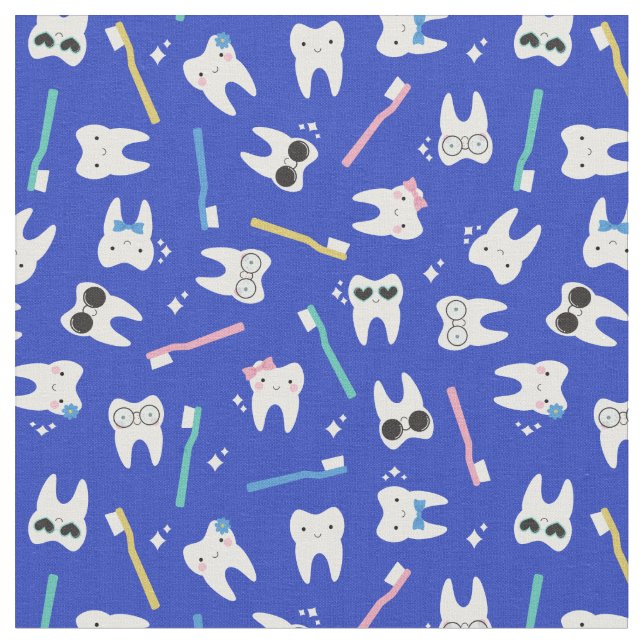 Cute Teeth Toothbrush Paediatrics Dentistry Blue Fabric (Close Up)
