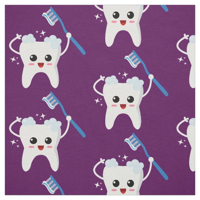 Cute Teeth Toothbrush Pattern Fabric (Swatch)