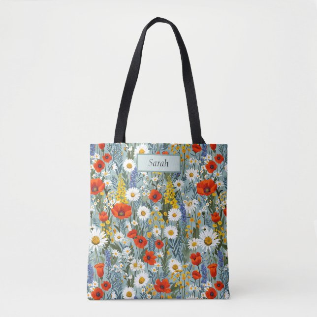 Cute Template Chic Flowers Boho Personalised Tote Bag (Front)