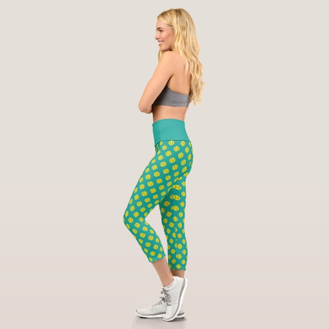 Cute tennis ball pattern high waist sports capri leggings (Left)