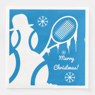 Cute tennis ball snowman winter Christmas Holiday Napkin