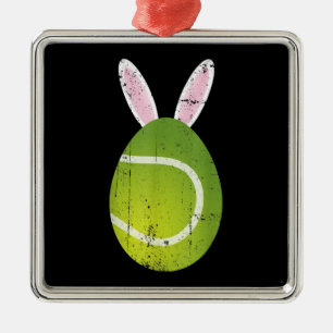 Cute Tennis Bunny Rabbit Eggs Easter Day 2021 Metal Ornament