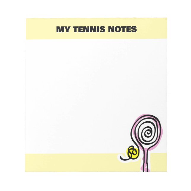 Cute tennis notepad with quirky racket drawing (Front)