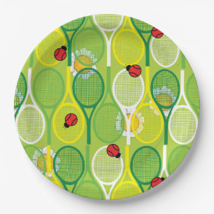 Cute tennis rackets with ladybirds paper plate