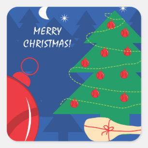 Cute tennis themed Merry Christmas party favour Square Sticker
