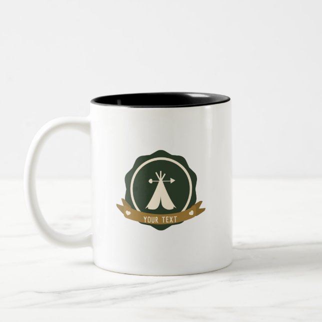 Cute Tent Banner Camper  Two-Tone Coffee Mug (Left)