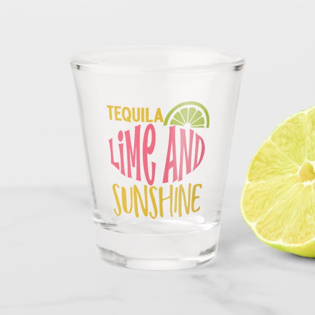 Cute Tequila Lime & Sunshine Typography Shot Glass (Front)