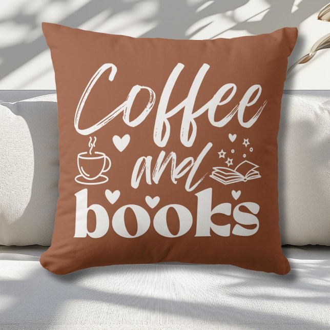 Cute Terracotta Coffee and Book Lovers Gift  Cushion (Creator Uploaded)