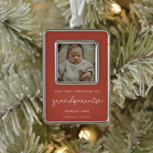 Cute Terracotta First Christmas as Grandparents Silver Plated Framed Ornament