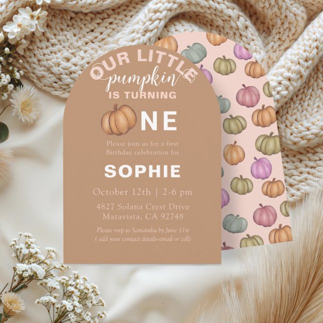 Cute Terracotta Pumpkin First Birthday Invitation (Creator Uploaded)