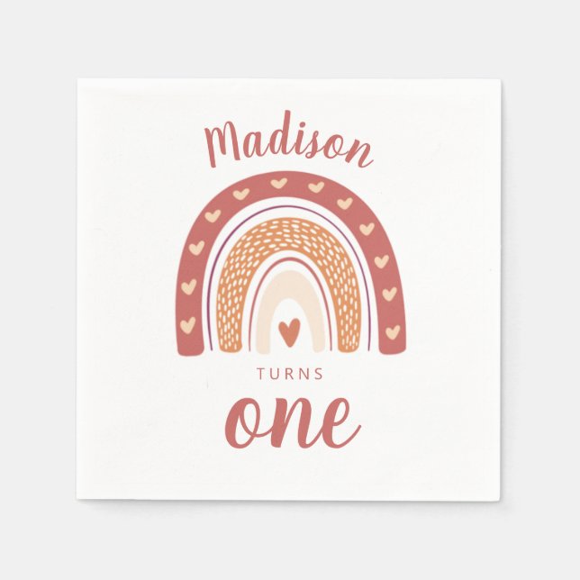 Cute Terracotta Rainbow Boho First Birthday  Napkin (Front)