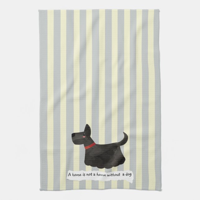 Cute Terrier blue and cream striped Tea Towel (Vertical)