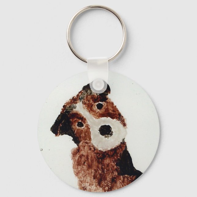 Cute Terrier Dog Art Key Ring (Front)
