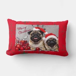 Cute Terrier Merry Christmas with Santa Hat Fun Lumbar Cushion