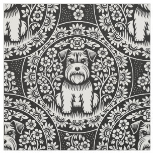 Cute Terrier Puppies in Flower Garden Custom Colou Fabric