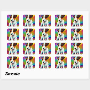 Cute Terrier Puppy Sparkle Close-Up Square Sticker
