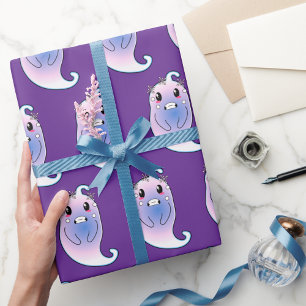 Cute terrified gost funny comic book gifts wrapping paper