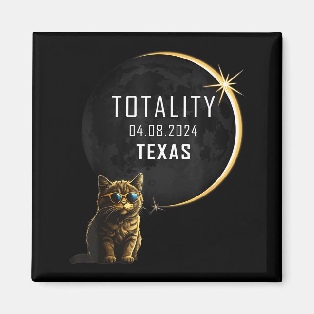 Cute Texas Total Solar Eclipse Cat Magnet (Front)
