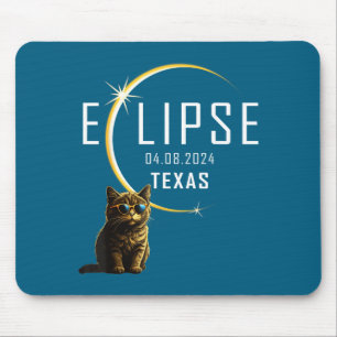 Cute Texas Total Solar Eclipse Cat Mouse Pad