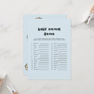 Cute Text Baby Shower Baby Animal Game Blue Invitation