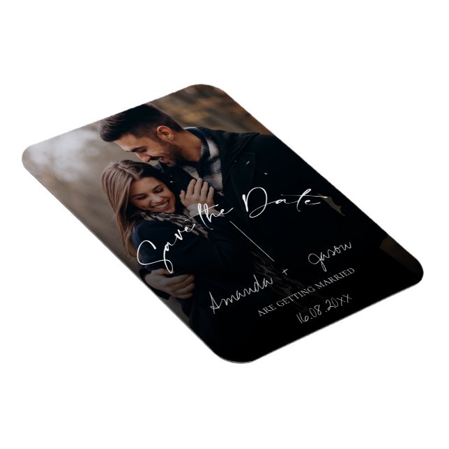 Cute Text Overlay Monogram Two Photo Wedding Save  Magnet (Right Side)