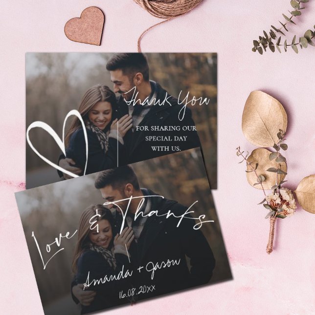 Cute Text Overlay Pretty Script Photo Wedding Thank You Card (Creator Uploaded)