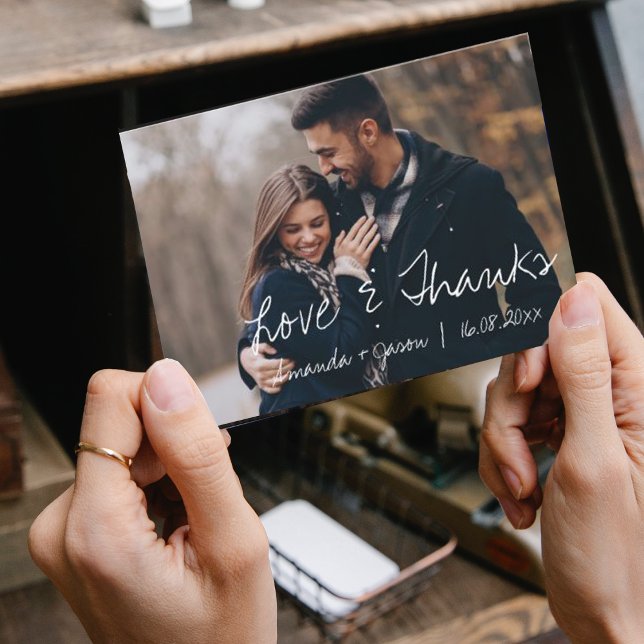 Cute Text Overlay Pretty Script Photo Wedding Thank You Card (Creator Uploaded)