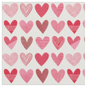 Cute Textured Hearts on white Fabric