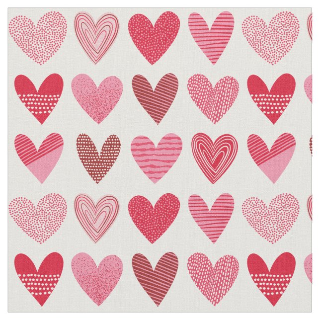 Cute Textured Hearts on white Fabric (Close Up)