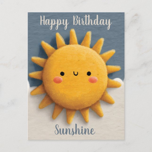 Cute Textured Sun with a Smiling Face and Text Postcard (Front)