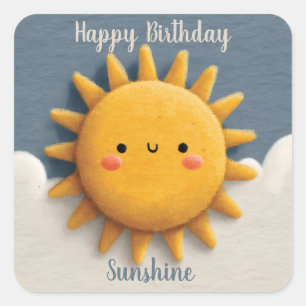 Cute Textured Sun with a Smiling Face and Text Square Sticker