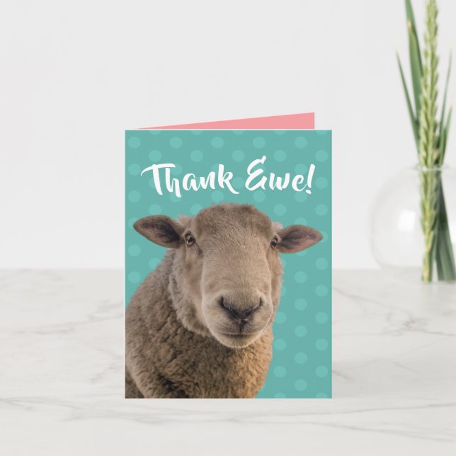 Cute Thank "Ewe" Card Featuring A Ewe (Front)
