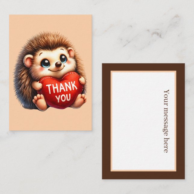 Cute thank you add message hedgehog card (Front/Back)