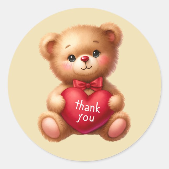 Cute Thank you bear Classic Round Sticker (Front)