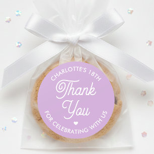 Cute Thank You Birthday Name Any Age Purple Modern Classic Round Sticker