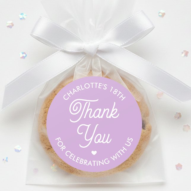 Cute Thank You Birthday Name Any Age Purple Modern Classic Round Sticker (Creator Uploaded)