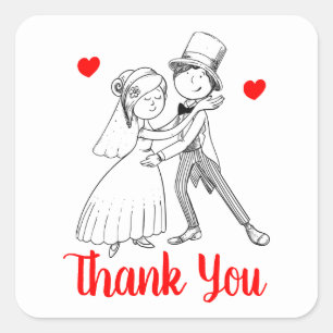 Cute Thank You Bride Groom Wedding Red Black White Square Sticker