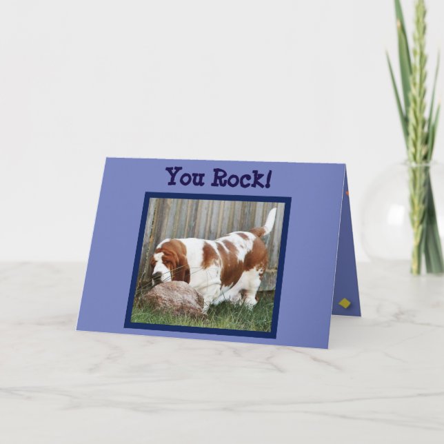 Cute Thank You Card w/Basset and Rock -"You Rock" (Front)