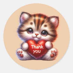 Cute Thank you cat Classic Round Sticker