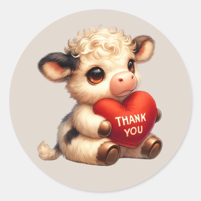 Cute Thank you cow Classic Round Sticker (Front)