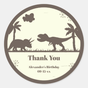 Cute Thank You Dinosaur Silhouettes Birthday Classic Round Sticker
