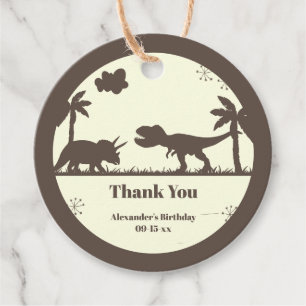 Cute Thank You Dinosaur Silhouettes Birthday Favour Tags