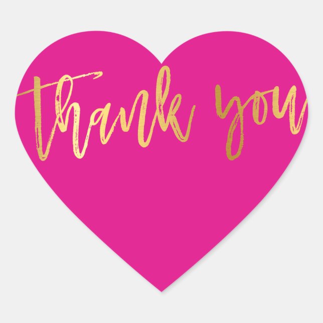 CUTE THANK YOU HEART modern gold bright pink Sticker (Front)