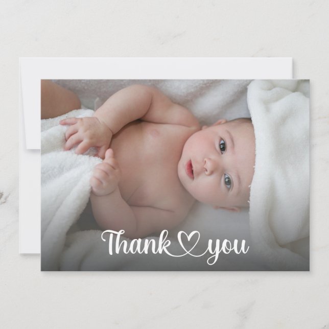 Cute Thank You Heart New Baby Shower Custom Photo Card (Front)