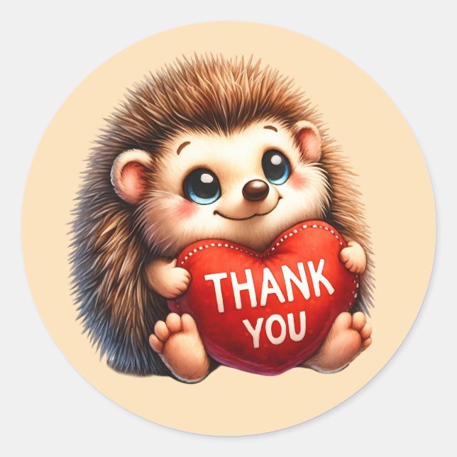 Cute Thank you hedgehog Classic Round Sticker (Front)