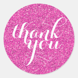 CUTE THANK YOU modern simple glitter hot pink Classic Round Sticker