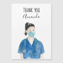 Cute Thank you Nurse Custom Watercolor Black hair